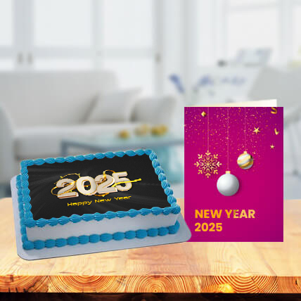 Happy New Year Photo Cake With Card