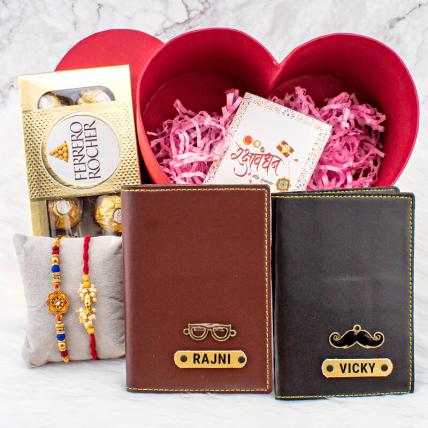 Personalized Elegance: Rakhi & Leather Passport Combo
