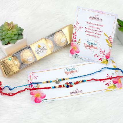 Colorful Rakhi Set with Ferrero Rocher