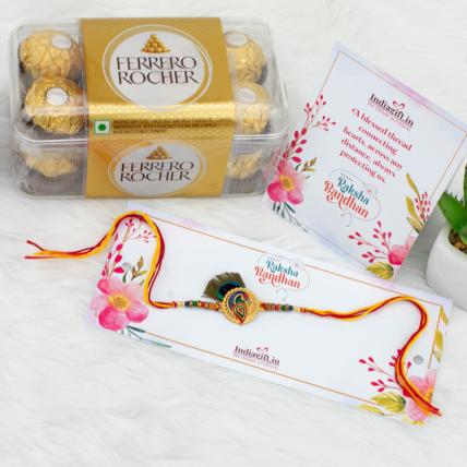 Beautiful Peacock Rakhi With 16pc Ferrero Rocher