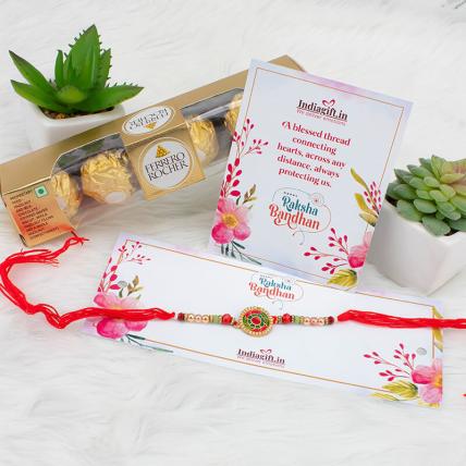 Beautiful Kundan Rakhi with 4pc Ferrero Rocher 