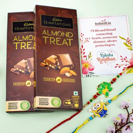 Green Hulk & Minion Rakhi with Temptation Chocolates