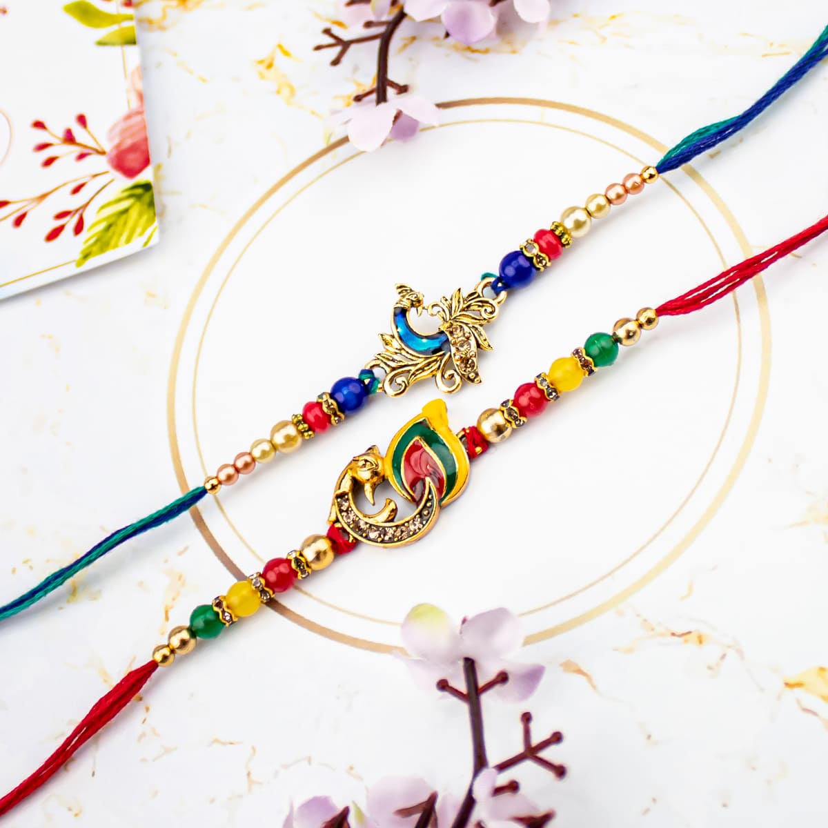 Golden Peacock Pearl Rakhi