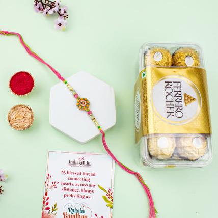 Desinger Rakhi and 16 pc Ferrero Rocher