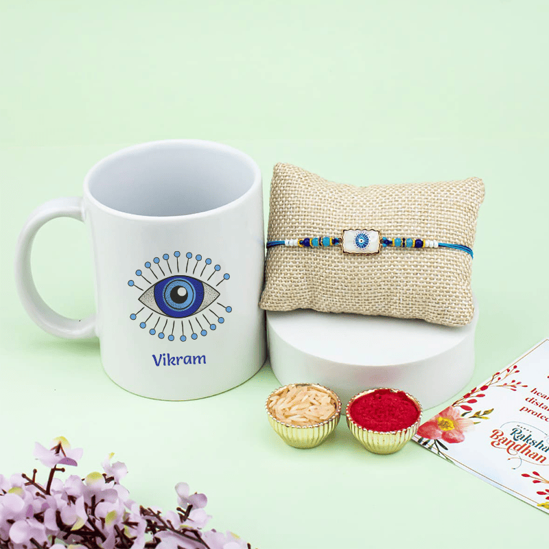 Evil eye Rakhi with Personalized Mug