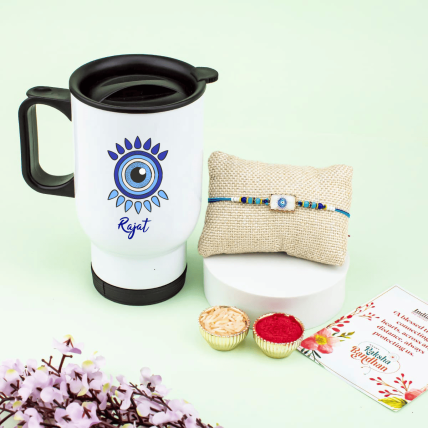 Beautiful Evil Eye Rakhi with Travel Sipper