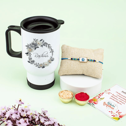 Blue Evil Eye Rakhi with Travel Sipper