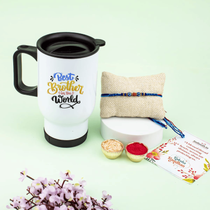 Rudraksh evil eye Rakhi with Travel Sipper