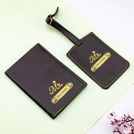 Personalized  Leather Passport  And Luggage Tag Combo