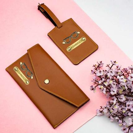 Personalized Leather Clutch With Luggage Tag for Women