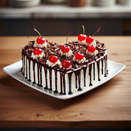 Cherry Berry Heart Shape Blackforest Cake
