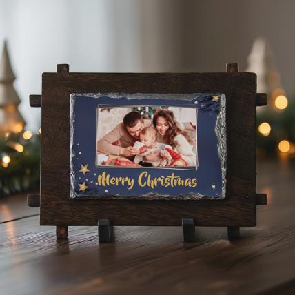 Christmas Stone with Wooden Stand