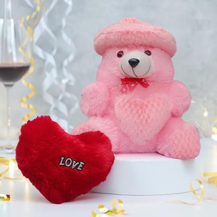 Heart Cushion With Teddy 