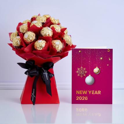 Ferrero Rocher Bouquet with New Year Greeting Card