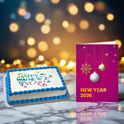 New Year Photo Cake with New Year Greeting Card