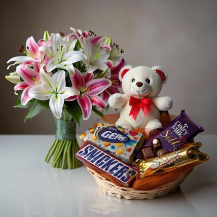 Lily, Teddy & Chocolate Basket