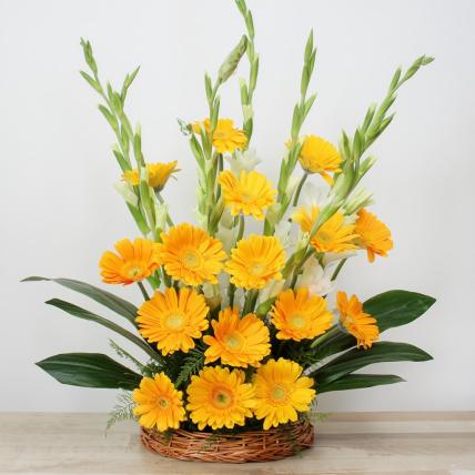 Yellow Gerbera and White Glad Floral arrangement