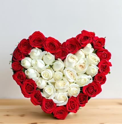 Red and White Roses Heart