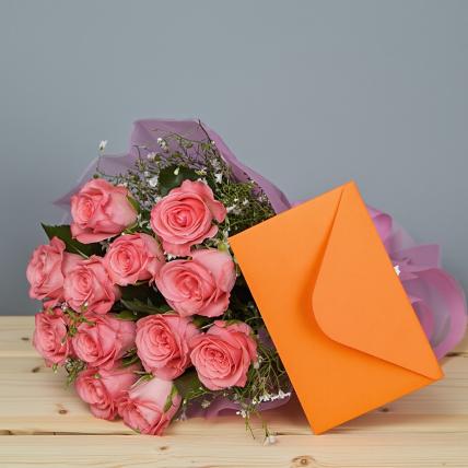 Pink Roses With Greeting Card