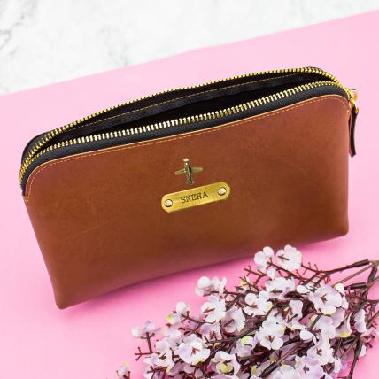 Personalized Tan Brown Travel Pouch