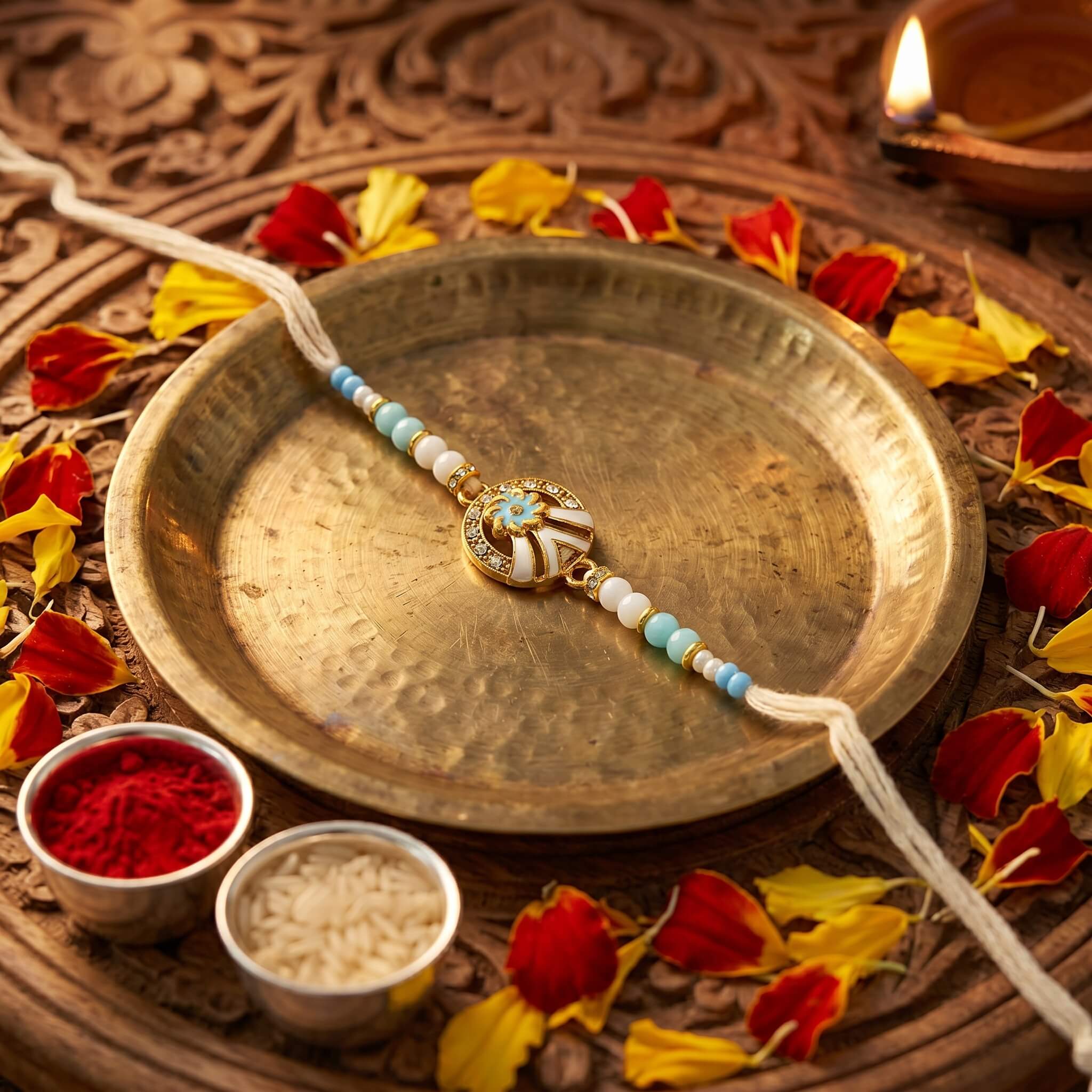 Colourful Floral petals Kundan Rakhi