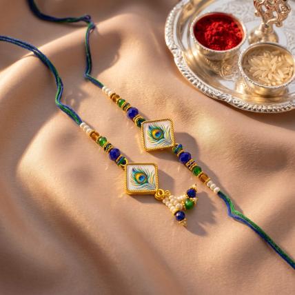 Royal Peacock Bhai Bhabhi Rakhi Set
