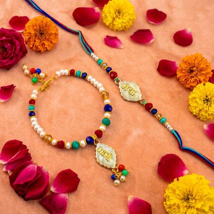 Elegant Bhaiya Bhabhi Rakhi Bracelet Set