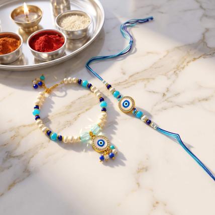 Premium Evil Eye Bhai Bhabhi Rakhi Set